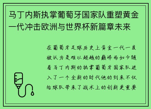 马丁内斯执掌葡萄牙国家队重塑黄金一代冲击欧洲与世界杯新篇章未来